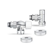 Комплект термостатический с запорным клапаном Varmega №3 VMDV12-410415, 1/2" x 3/4"EK ВР-НР, осевой, хром