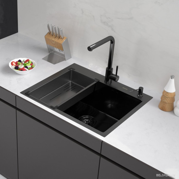 Кухонная мойка ARFEKA Eco AR мойка 600*500, коландер G, дозатор Black Кухонная мойка ARFEKA Eco AR мойка 600*500, коландер G, дозатор Black