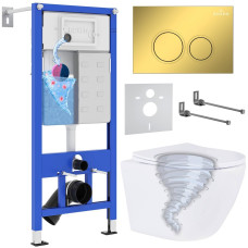 Унитаз подвесной Roxen Antares Tornado в комплекте с инсталляцией StounFix Dual Fresh 6 в 1 968356 (кнопка: золото глянцевое)