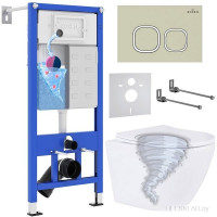 Унитаз подвесной Roxen Antares Tornado в комплекте с инсталляцией StounFix Dual Fresh 6 в 1 968388 (кнопка: пастель бежевый)