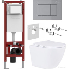 Унитаз подвесной Roxen Antares в комплекте с инсталляцией Asten Readle Zentralmodul AR0601-185M с кнопкой сатин (хром матовый)