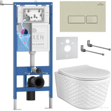 Унитаз подвесной Roxen Vine Tornado в комплекте с инсталляцией StounFix Dual Fresh 6 в 1 979004 (кнопка: бежевый)