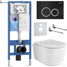 Унитаз подвесной Roxen Vine Tornado в комплекте с инсталляцией StounFix Dual Fresh 6 в 1 979008 (кнопка: черный матовый)