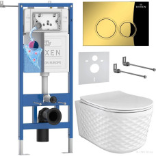 Унитаз подвесной Roxen Vine Tornado в комплекте с инсталляцией StounFix Dual Fresh 6 в 1 979013 (кнопка: золото глянцевое)