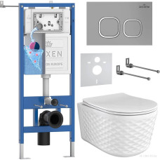 Унитаз подвесной Roxen Vine Tornado в комплекте с инсталляцией StounFix Dual Fresh 6 в 1 979017 (кнопка: хром матовый)