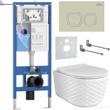 Унитаз подвесной Roxen Vine Tornado в комплекте с инсталляцией StounFix Dual Fresh 6 в 1 979018 (кнопка: бежевый)