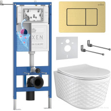 Унитаз подвесной Roxen Vine Tornado в комплекте с инсталляцией StounFix Dual Fresh 6 в 1 979022 (кнопка: брашированное золото)