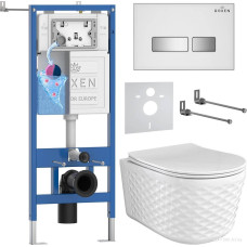 Унитаз подвесной Roxen Vine Tornado в комплекте с инсталляцией StounFix Dual Fresh 6 в 1 979024 (кнопка: белый глянцевый)