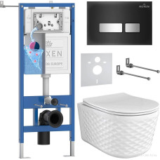 Унитаз подвесной Roxen Vine Tornado в комплекте с инсталляцией StounFix Dual Fresh 6 в 1 979025 (кнопка: черный глянцевый)