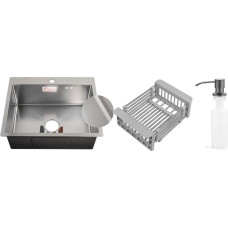 Кухонная мойка Schtoff Best Decor Silver 5550 + коландер KR-1 GREY + дозатор SD-1 GREY