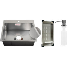 Кухонная мойка Schtoff Best Decor Silver 5550 + коландер металл K-1 BLACK + дозатор SD-1 GREY