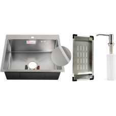 Кухонная мойка Schtoff Best Decor Silver 5550 + коландер металл K-1 BLACK + дозатор SD-1 SILVER