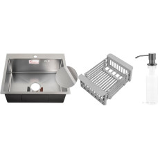 Кухонная мойка Schtoff Best Decor Silver 6050 + коландер KR-1 GREY + дозатор SD-1 GREY