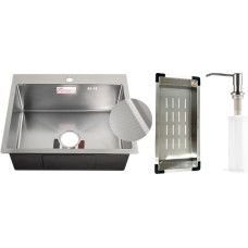 Кухонная мойка Schtoff Best Decor Silver 6050 + коландер металл K-1 BLACK + дозатор SD-1 SILVER