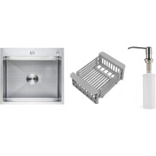 Кухонная мойка Schtoff Best Premium Silver 5550 + коландер KR-1 GREY + дозатор SD-1 SILVER