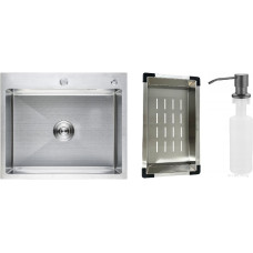 Кухонная мойка Schtoff Best Silver 6050 + коландер металл K-1 BLACK + дозатор SD-1 GREY