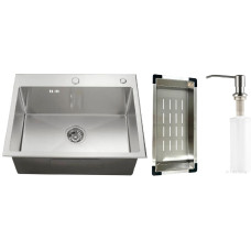 Кухонная мойка Schtoff Best Silver 6050 + коландер металл K-1 BLACK + дозатор SD-1 SILVER