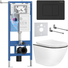 Унитаз подвесной Roxen Antares Black в комплекте с инсталляцией StounFix Dual Fresh 6 в 1 868617 (кнопка: оружейная сталь матовая)