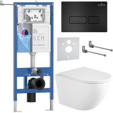 Унитаз подвесной Roxen Antares Tornado Long в комплекте с инсталляцией StounFix Dual Fresh 6 в 1 868413 (кнопка: черный матовая)
