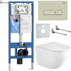 Унитаз подвесной Roxen Antares Tornado Long в комплекте с инсталляцией StounFix Dual Fresh 6 в 1 868416 (кнопка: пастель бежевый матовая)