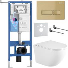 Унитаз подвесной Roxen Antares Tornado Long в комплекте с инсталляцией StounFix Dual Fresh 6 в 1 868418 (кнопка: брашированное золото матовая)