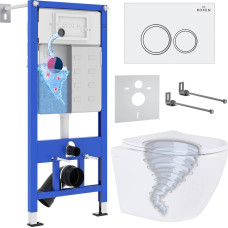 Унитаз подвесной Roxen Antares Tornado Long в комплекте с инсталляцией StounFix Dual Fresh 6 в 1 868420 (кнопка: белый глянцевая)