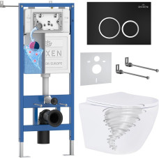 Унитаз подвесной Roxen Antares Tornado Long в комплекте с инсталляцией StounFix Dual Fresh 6 в 1 868424 (кнопка: черный матовая)