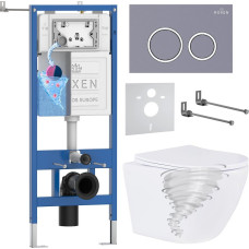 Унитаз подвесной Roxen Antares Tornado Long в комплекте с инсталляцией StounFix Dual Fresh 6 в 1 868430 (кнопка: серый бетон матовая)