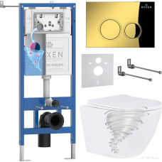 Унитаз подвесной Roxen Antares Tornado Long в комплекте с инсталляцией StounFix Dual Fresh 6 в 1 868431 (кнопка: золото глянцевая)