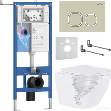 Унитаз подвесной Roxen Antares Tornado Long в комплекте с инсталляцией StounFix Dual Fresh 6 в 1 868436 (кнопка: пастель бежевый матовая)
