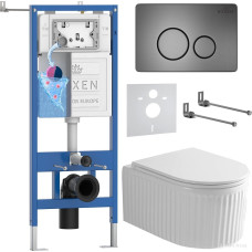 Унитаз подвесной Roxen Antares Tornado Long в комплекте с инсталляцией StounFix Dual Fresh 6 в 1 868439 (кнопка: брашированное золото матовая)