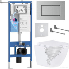 Унитаз подвесной Roxen Antares Tornado Long в комплекте с инсталляцией StounFix Dual Fresh 6 в 1 868442 (кнопка: сатин матовая)