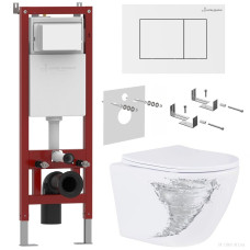 Унитаз подвесной Roxen Antares Tornado в комплекте с инсталляцией Asten Readle Zentralmodul с белой кнопкой