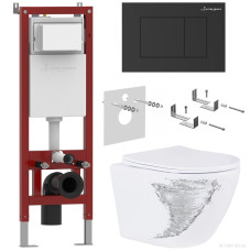 Унитаз подвесной Roxen Antares Tornado в комплекте с инсталляцией Asten Readle Zentralmodul с кнопкой (черный матовый)