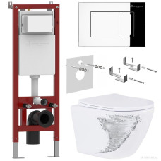 Унитаз подвесной Roxen Antares Tornado в комплекте с инсталляцией Asten Readle Zentralmodul с кнопкой (хром глянец)
