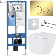 Унитаз подвесной Roxen Antares Tornado в комплекте с инсталляцией StounFix Dual Fresh 6 в 1 868480 (кнопка: золото глянцевая)