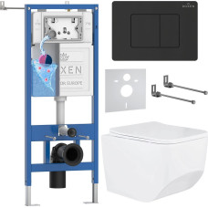 Унитаз подвесной Roxen Boro в комплекте с инсталляцией StounFix Dual Fresh 6 в 1 868498 (кнопка: черный матовая)