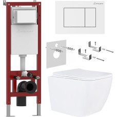 Унитаз подвесной Roxen Cube в комплекте с инсталляцией Asten Readle Zentralmodul AR0601-135W с белой кнопкой