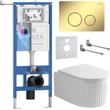 Унитаз подвесной Roxen Royal Matt в комплекте с инсталляцией StounFix Dual Fresh 6 в 1 868485 (кнопка: золото глянцевая)
