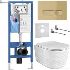 Унитаз подвесной Roxen Vine Tornado в комплекте с инсталляцией StounFix Dual Fresh 6 в 1 979006 (кнопка: брашированное золото)