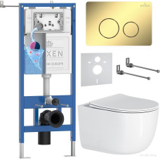 Унитаз подвесной Roxen Vortex Tornado в комплекте с инсталляцией StounFix Dual Fresh 6 в 1 868476 (кнопка: золото глянцевая)