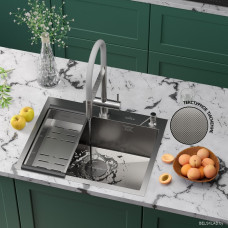 Кухонная мойка Roxen Simple 560220-60-GR сатин/текстурная (с коландером и дозатором)
