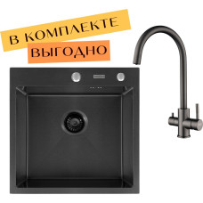 Кухонная мойка ARFEKA ECO AR 500*500 + cмеситель DIONE BLACK PVD