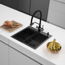 Кухонная мойка ARFEKA ECO AR мойка 500*500, коландер F, дозатор BLACK DECOR VOLCANIC
