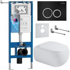 Унитаз подвесной Roxen Titan в комплекте с инсталляцией StounFix Dual Fresh 6 в 1 967210 (кнопка: черная)