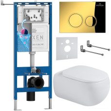 Унитаз подвесной Roxen Titan в комплекте с инсталляцией StounFix Dual Fresh 6 в 1 967214 (кнопка: золотая)