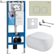 Унитаз подвесной Roxen Titan в комплекте с инсталляцией StounFix Dual Fresh 6 в 1 967218 (кнопка: бежевая)