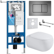 Унитаз подвесной Roxen Titan в комплекте с инсталляцией StounFix Dual Fresh 6 в 1 967224 кнопка: оружейная сталь)
