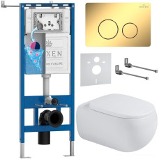 Унитаз подвесной Roxen Titan в комплекте с инсталляцией StounFix Dual Fresh 6 в 1 967227 (кнопка: золотая)