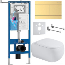 Унитаз подвесной Roxen Titan в комплекте с инсталляцией StounFix Dual Fresh 6 в 1 967232 (кнопка: золотая)